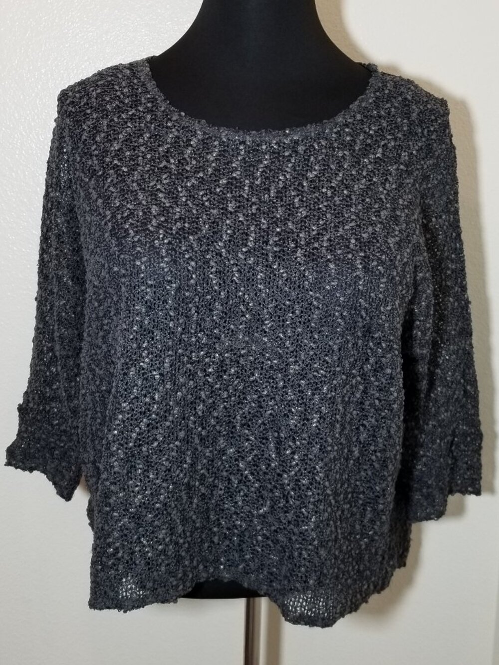 Alfani Gray Sequin Dolman Sweater Womens 1X Loose Knit Sparkle Retro City Boho